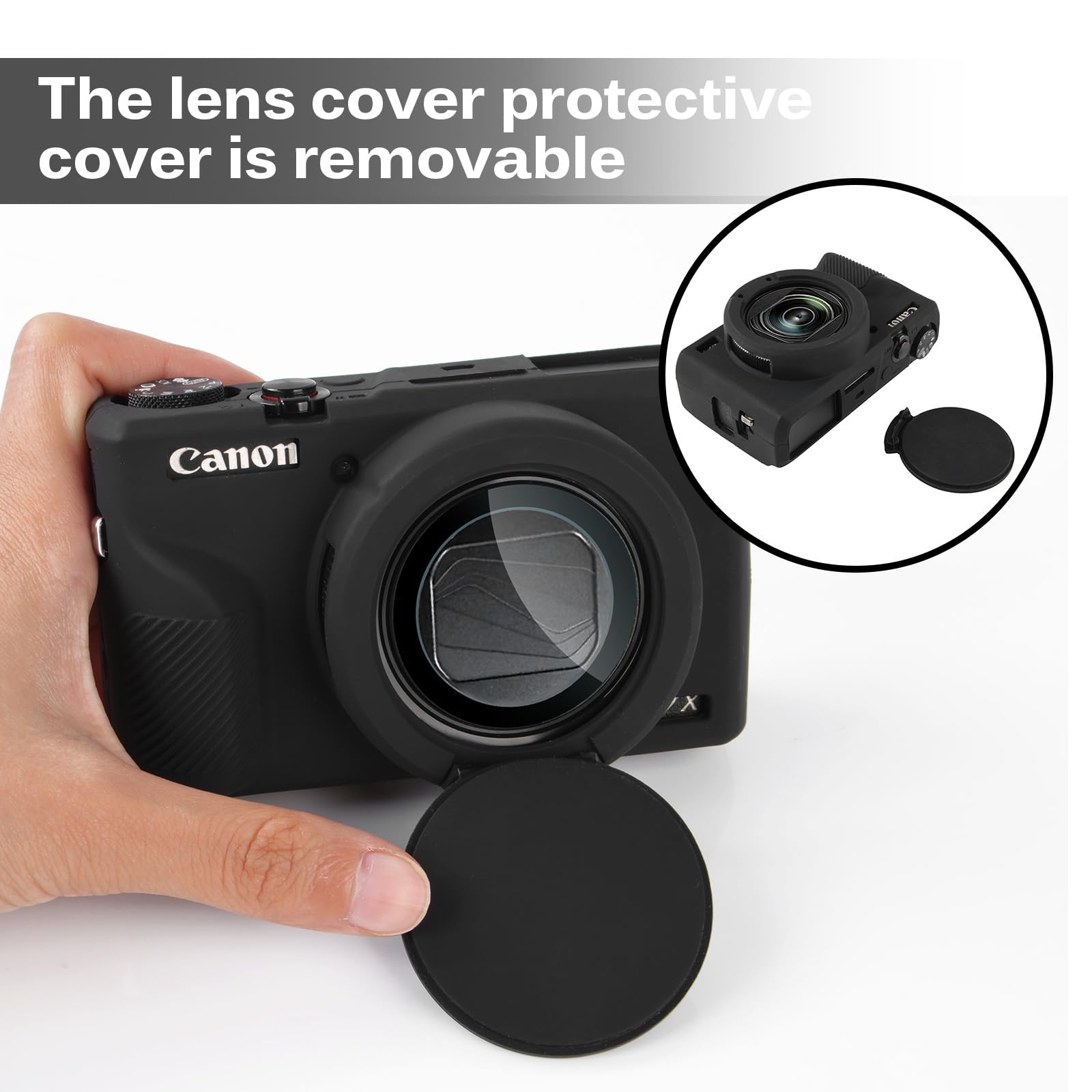 ARVOK Etui do aparatu cyfrowego Canon Powershot G7X Mark III, miękki silikon G7X Mark iii pokrowiec na aparat ze zdejmowaną osłoną obiektywu, odporne na zarysowania, smukłe dopasowanie, miękka skóra