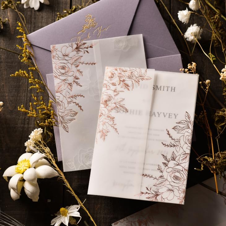 Pre-Folded Vellum Jackets - Rose Gold Foil Pattern