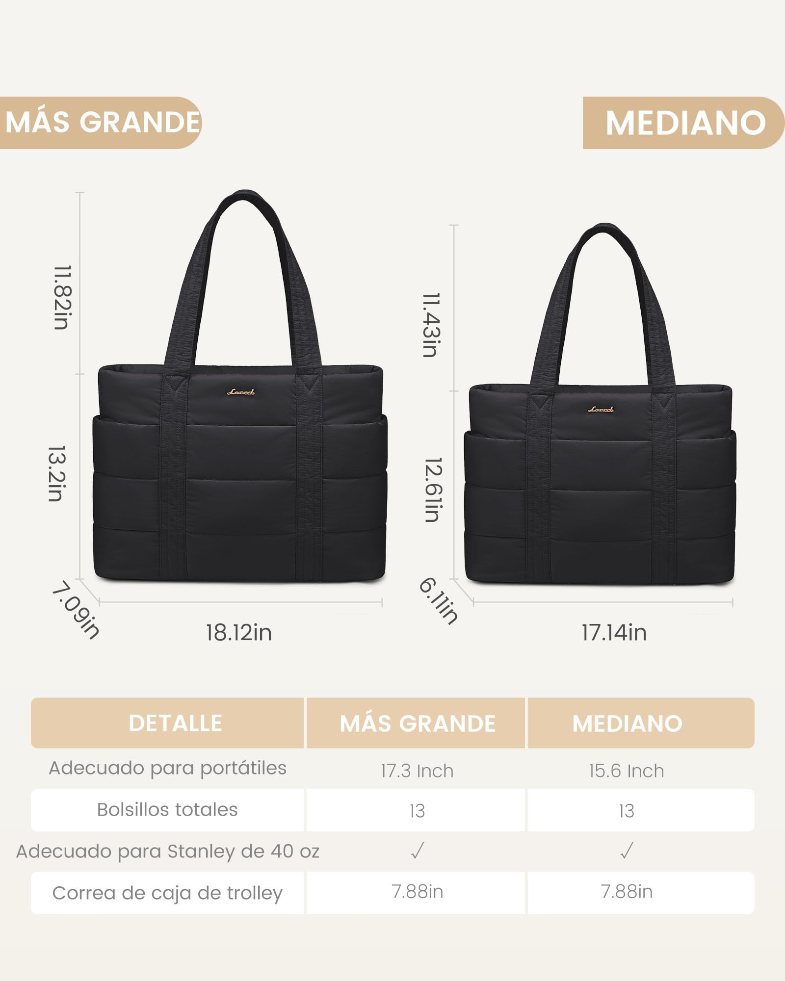 LOVEVOOK Bolso Mujer Grande, Puffer Bolso Tote Bag Shopper Bolsos para 15,6pulg Ordenador Portátil, Handbags for Women Uni Oficina Trabajo Universidad Profesora Escuela, Negro