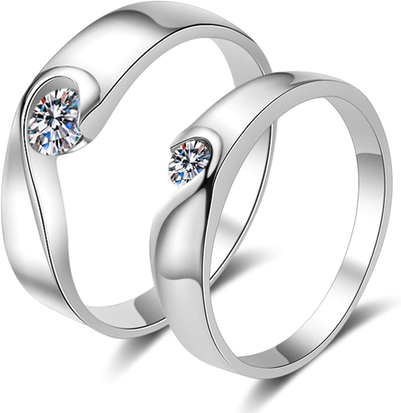 Women's Men's Wedding Rings, Promise Rings Sterling Silver Puzzle Heart Solitaire Round Moissanite Engagement Rings Silver