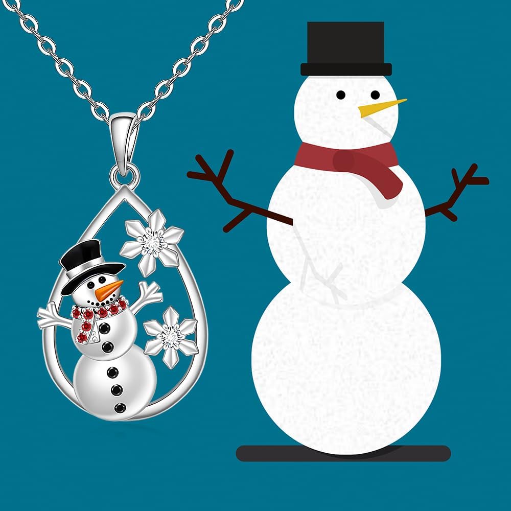 Snowman Christmas Necklace for Women Sterling Silver Snowman Necklaces Holiday Winter Xmas Jewelry Birthday Christmas Thanksgiving Gifts - Image 7