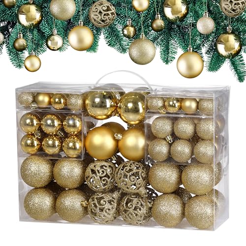 Deuba® Bolas de Navidad Juego de 100 Piezas Ø 3-6 cm Plástico Mate Brillante Decoración Navideña Hogar Adorno Árbol Colgante Interior Exterior Dorado