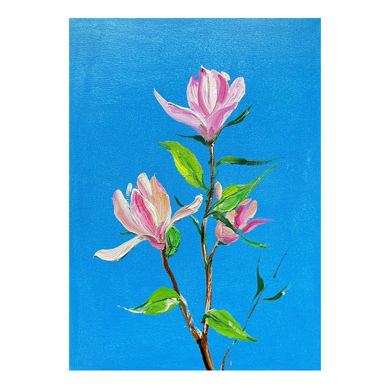 Tableau de luxe fait main, la poésie d'un magnolia rose abstrait sur toile de coton