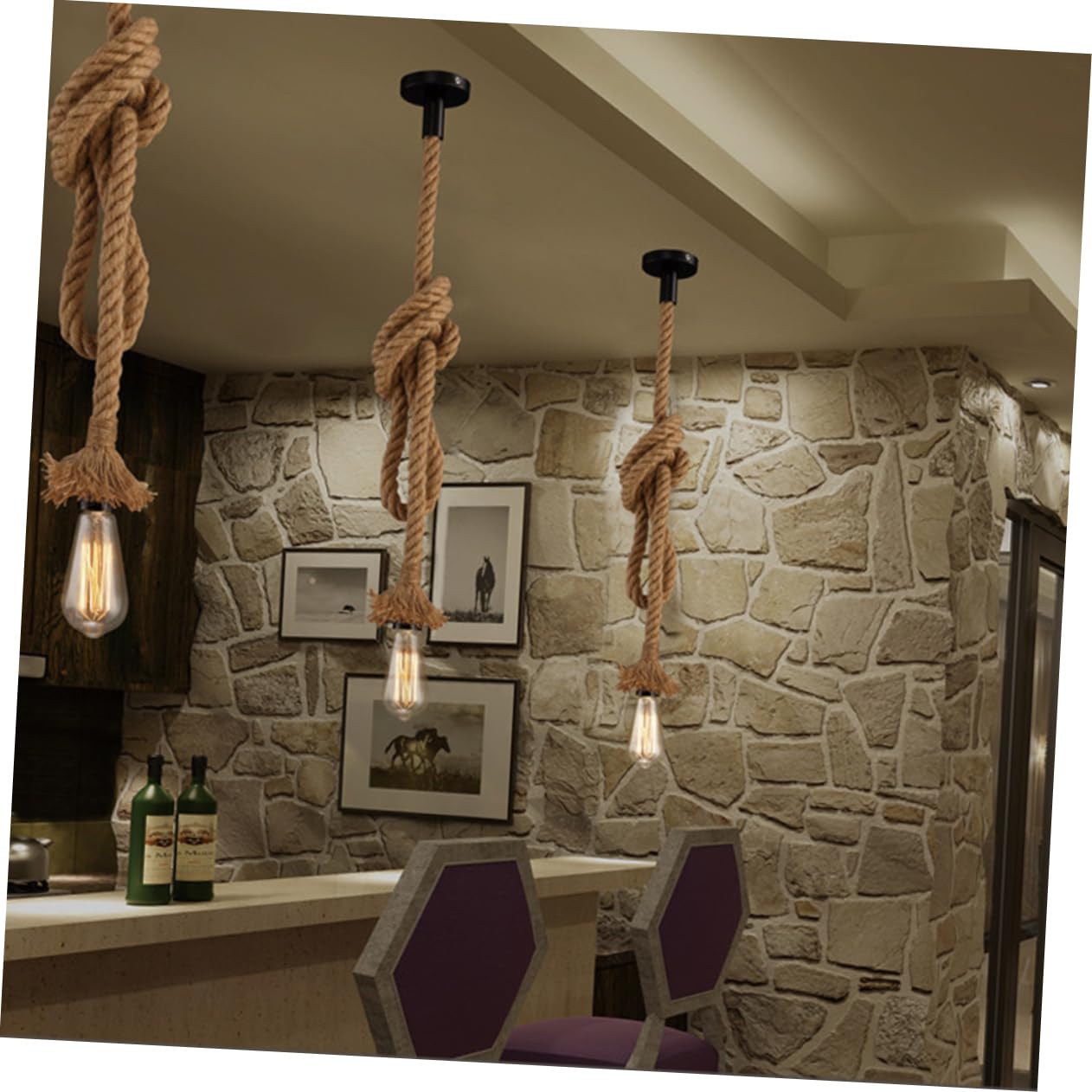 NUOBESTY 1M Double Heads Pendant Lamp Rustic Rope Light for Bedroom Cafe Restaurant Bar Decorative Hanging Lights for Country Style Home Decor