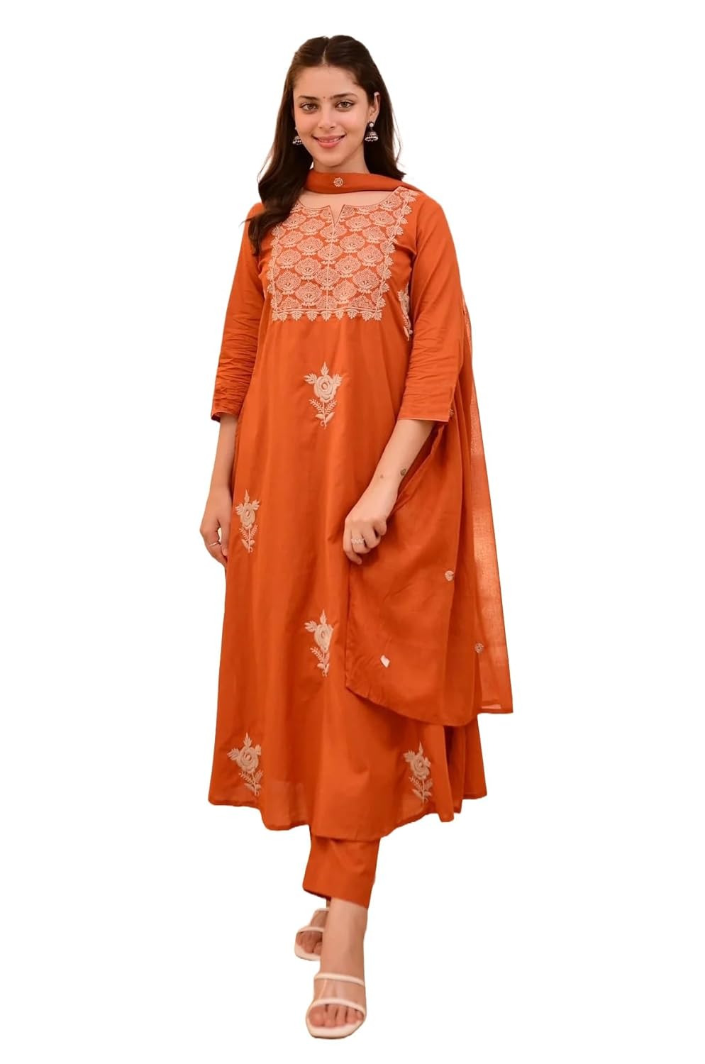 Nermosa Women Embroidery Solid Straight Kurta and Pant Set with Dupatta