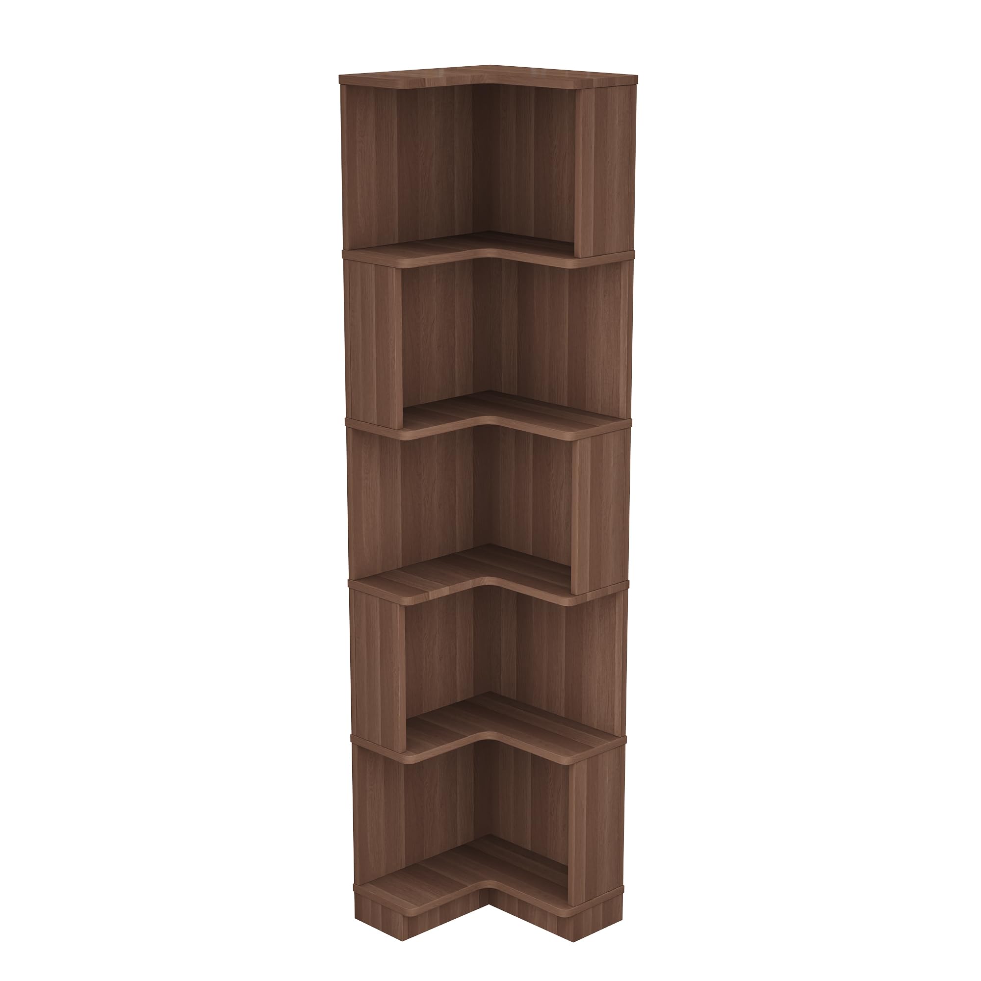 BTM Eckbücherregal mit LED-Lichtleiste Eckregal Holz Stehend Wohnzimmer Bücherregal Schmal, Braun 63.5 x 45 x 175cm