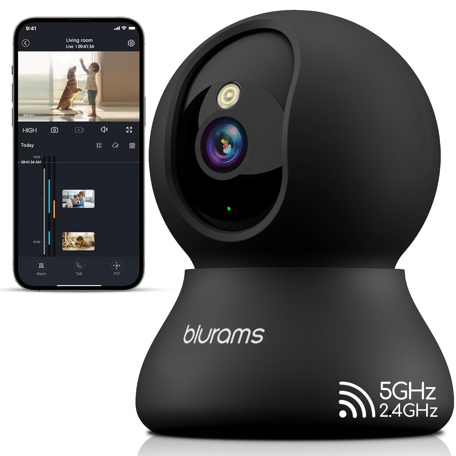 blurams Indoor Camera, 2K Pet Camera 360° Cameras for Home Security with Phone App, Motion Tracking, 2-Way Audio, IR Night Vision, Siren, Compatible with Alexa & Google Assistant