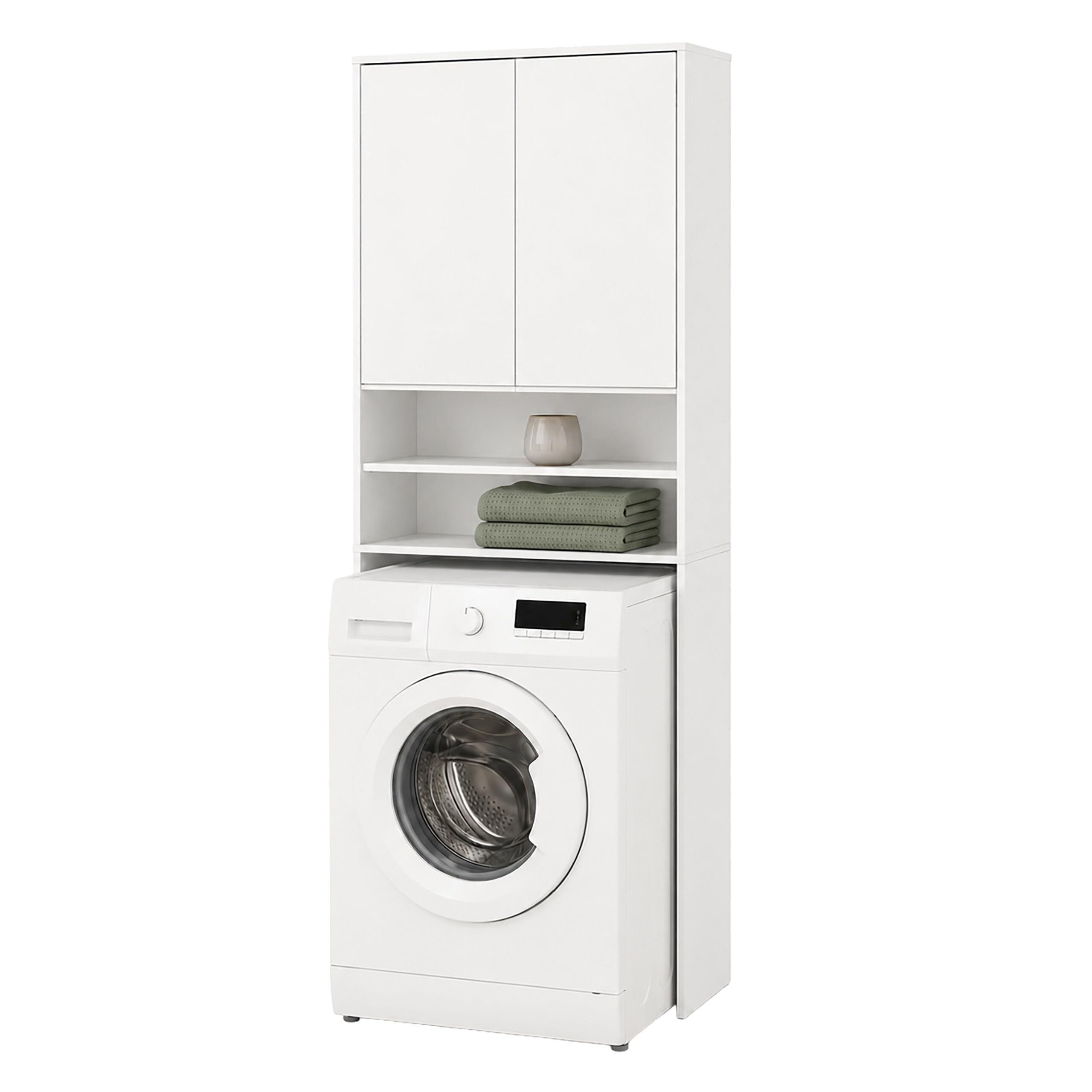 Relaxdays Waschmaschinenschrank, 4 Fächer, Regal über Waschmaschine, Trockner, Toilette, HxBxT: 174 x 63,5 x 30 cm, weiß