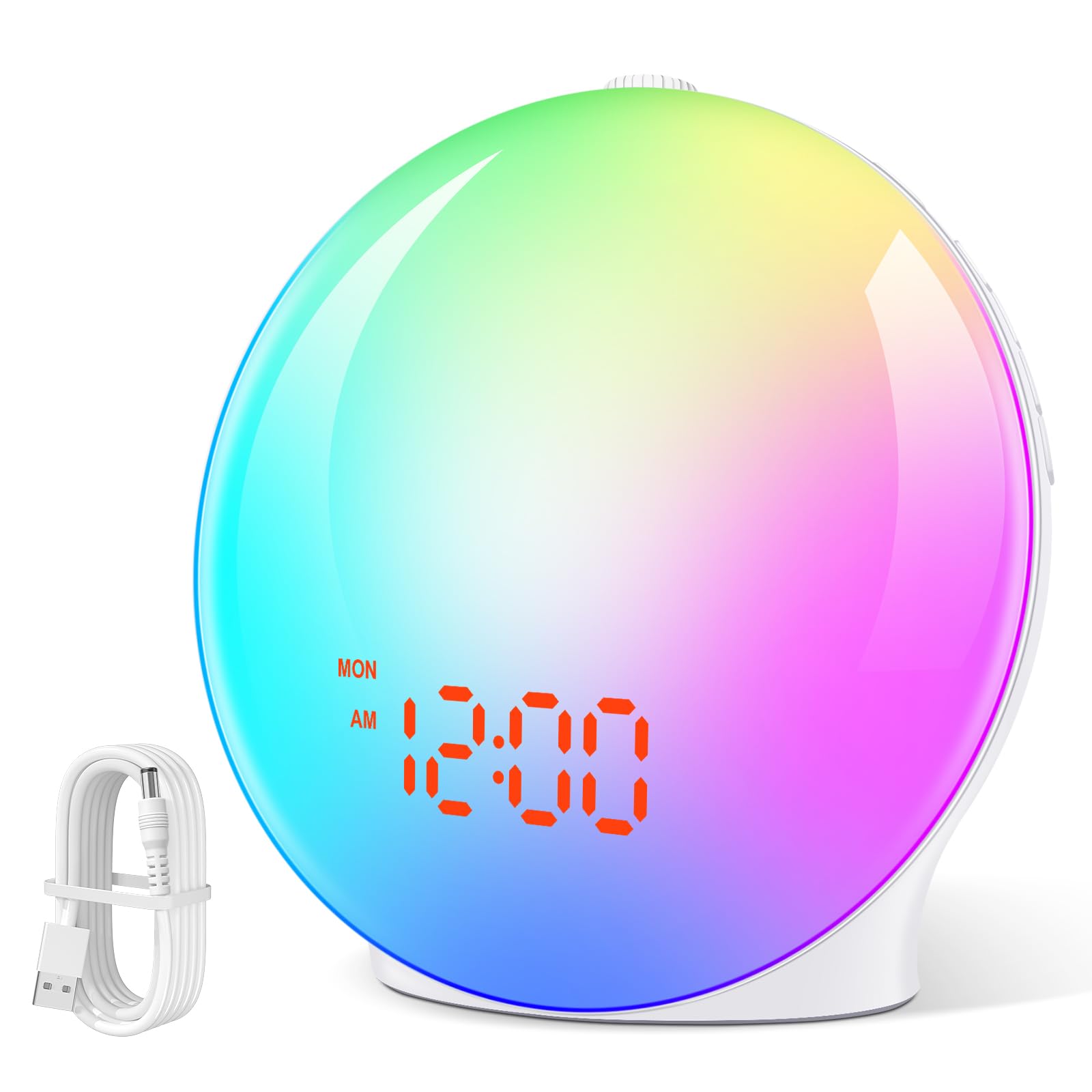 Bawoo Tageslichtwecker Lichtwecker, Sonnenaufgang Sonnenuntergang Wecker Wake up Light mit 7 Natürlichen Töne 8 Farblicht 20 Helligkeit, Schlummerfunktion Radio FM für Erwachsene & Kinder