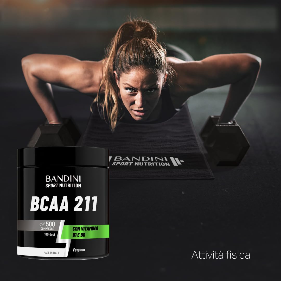 Bandini® AMINOACIDI RAMIFICATI BCAA 211 con Vitamina B1 e B6 | 500 Compresse da 1050mg per il Recupero Muscolare | Amminoacidi 2.1.1 Intra Pre Post Workout | 2:1:1 Per Palestra, Allenamento 100% Vegan