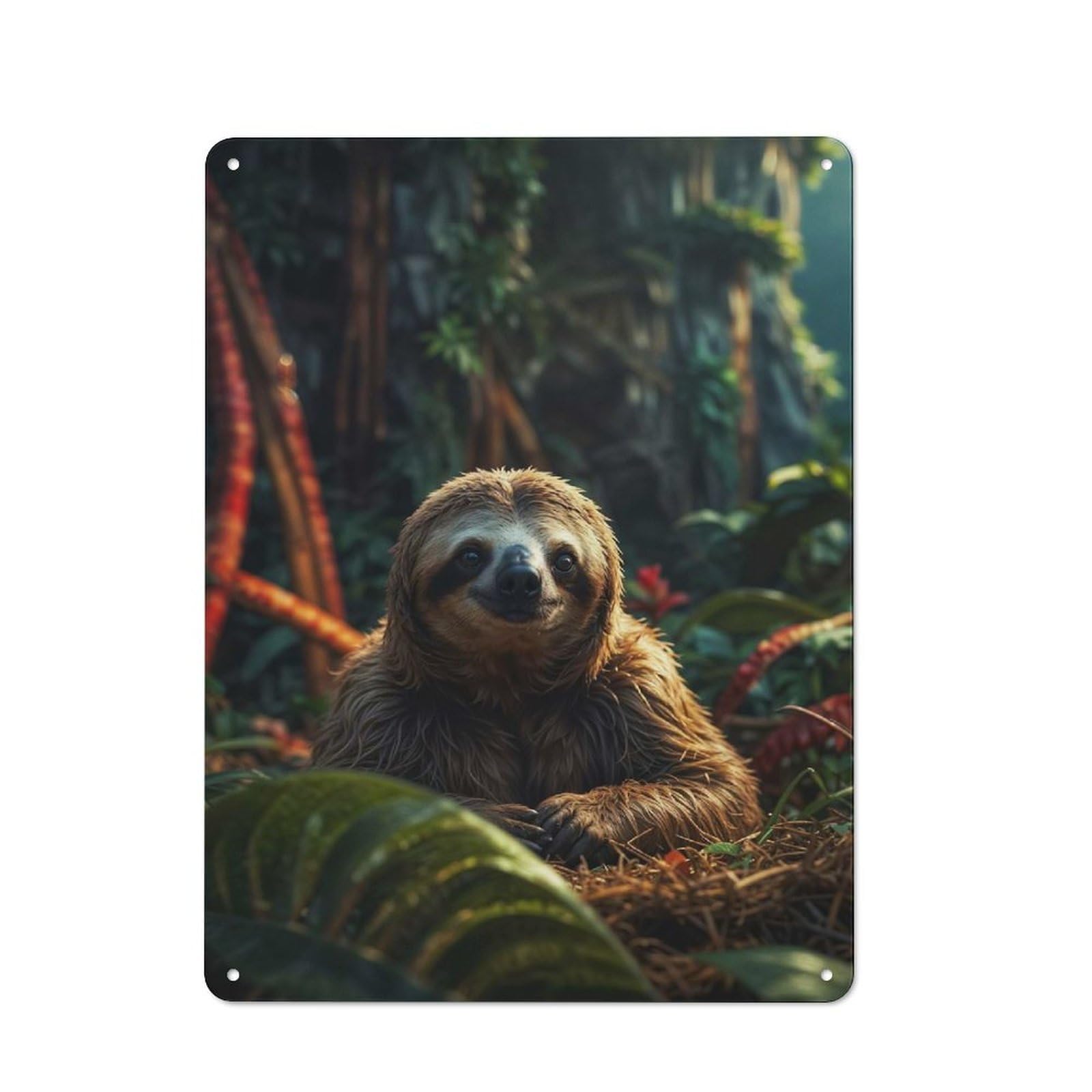 Junmoney Resting Three Toed Sloth Rustic Tin Wall Plaque 40X30cm For Café Or Restaurant, For Kitchen, Dining Room And Home Bar Wall Decor