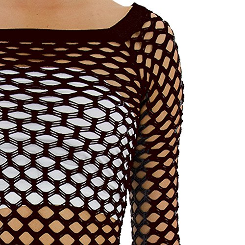 TD Women's Elastic Nylon-Spandex Long Sleeve Fishnet Layer Blouse Top2