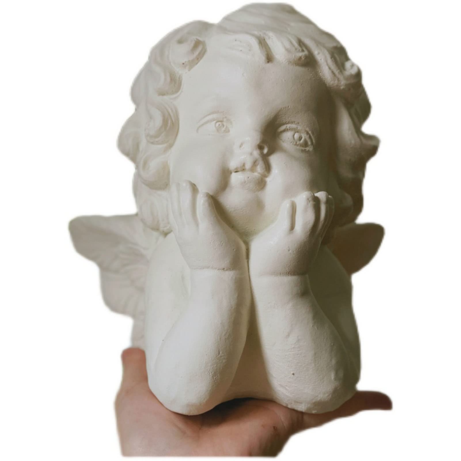 Rzeźba małego anioła, efekt kamienia, interesujący anioł trzymający podbródek, statuetka ogrodowa anielska ozdoba do upamiętnienia rzeźb, dekoracja domu, prezent