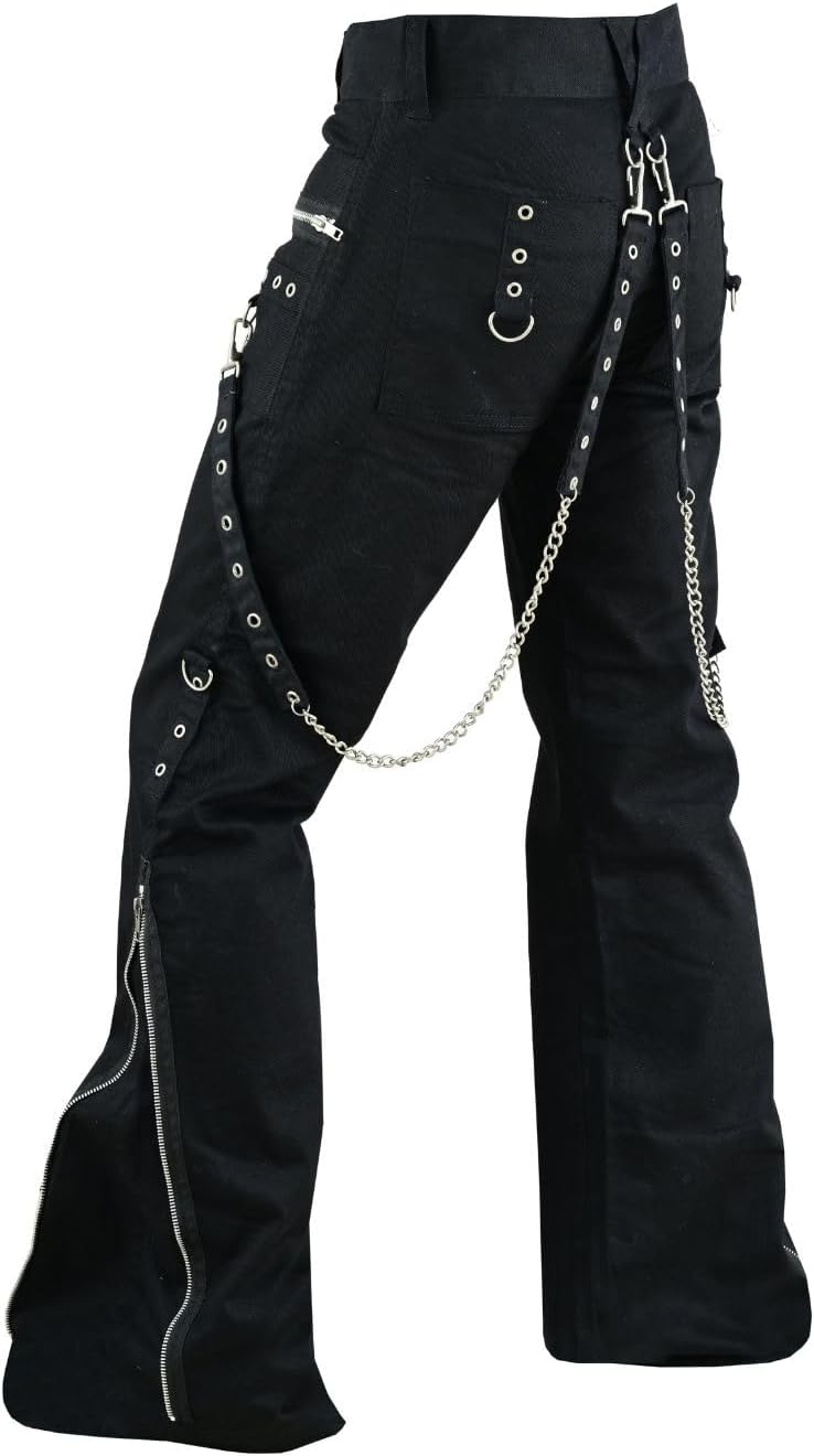 Women's Chains Black Rhinestones Gothic Punk Emo Pants Straps Baggy Pants/USA