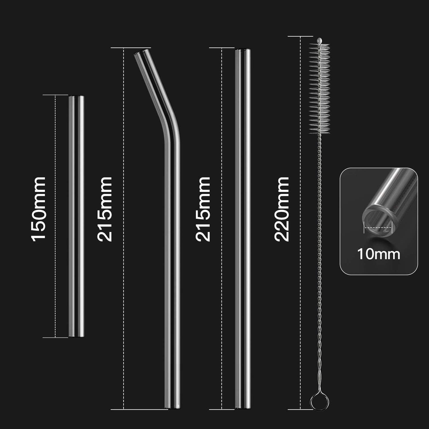 HeykirHome 12-Pack Reusable Glass Straws ,4 Pack Straight 8''x10 MM+ 4 Pack Bent 8''x10 MM+4 Pack Short 5”x10 MM with 2 Cleaning Brush- Perfect For Smoothies, Tea, Juice
