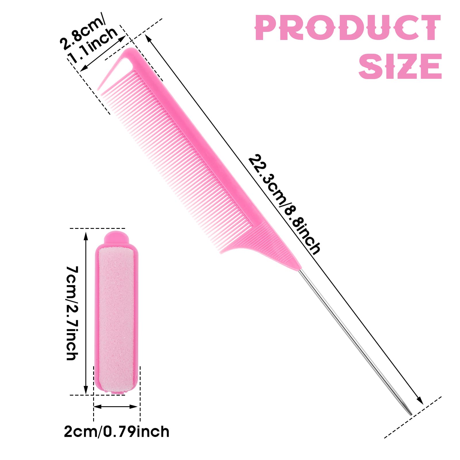 24Pcs Sponge Rollers for Women's Hair, Foam Hair Rollers for Women Sleeping, Heatless Foam Sponge Hairs Roller, and 1 Rat Tail Comb for Hairdressing Styling, Short, Thin, Medium Hairs (Pink)