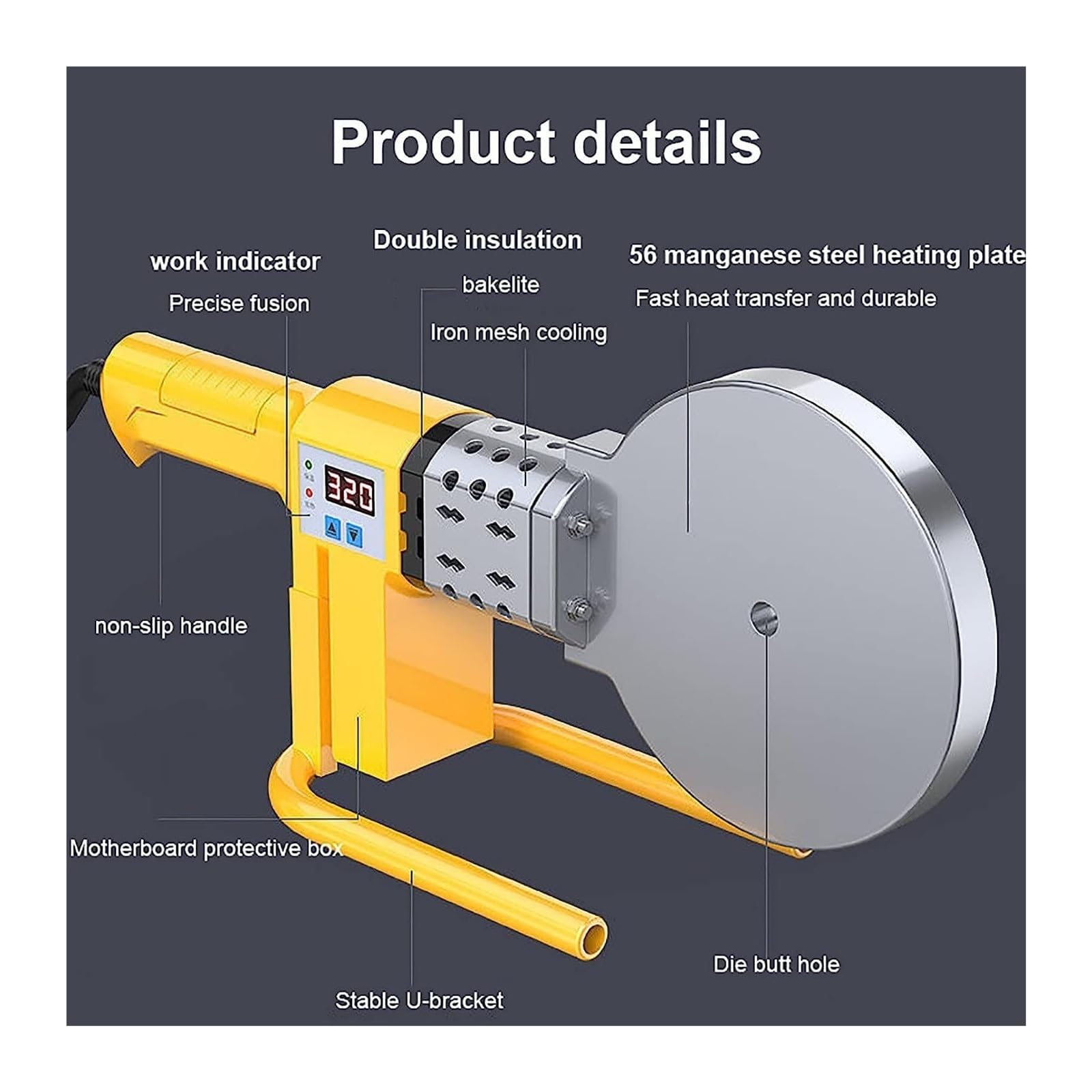 Soldador para fundición de tubos de plástico, calentador para tubos de agua PPR, ajuste 0-300 °C, con cabezde de 9 piezas, para soldadura (20-63 mm + 75-110 mm) tubos PPR/PE/PP
