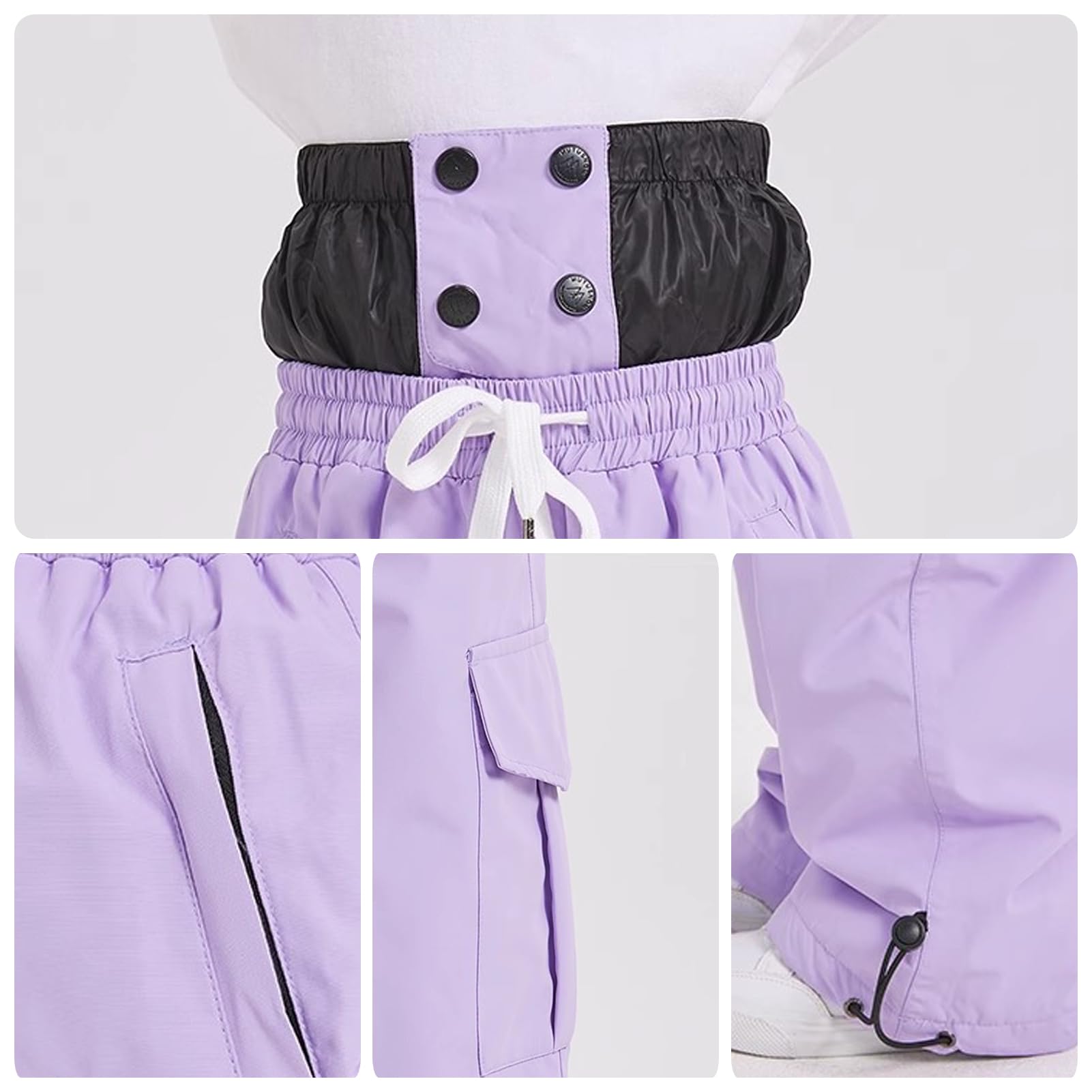 Traje de nieve infantil de 2 piezas, chaqueta de esquí + pantalones de esquí, impermeable, cortavientos, transpirable, con capucha, para niños y niñas, traje de esquí de invierno, lila, 120
