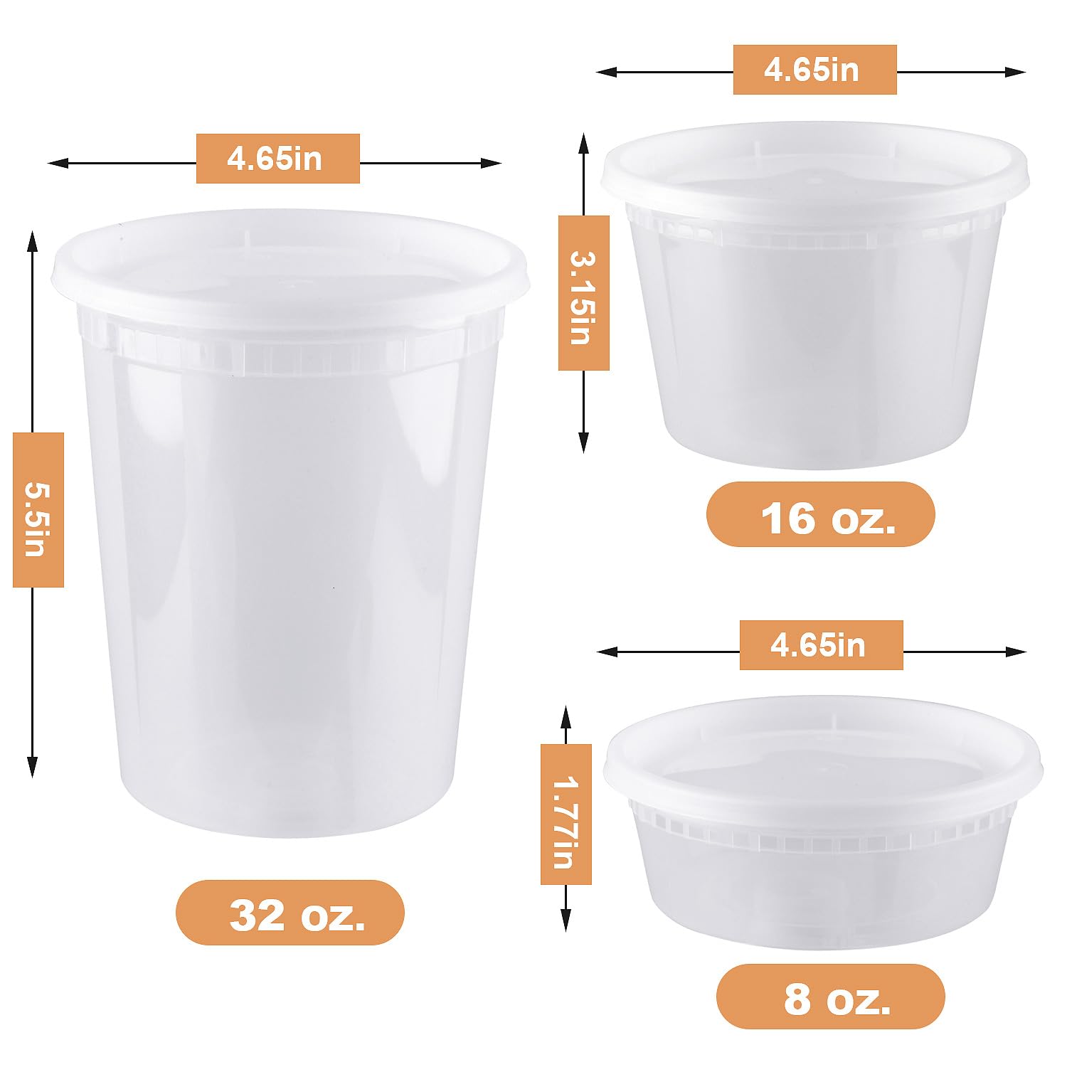 Contenedores de delicatessen con tapas, 48 juegos de 8,462.7 g, 16 cada uno, sin BPA, aptos para microondas, lavavajillas, congelador, recipientes de sopa para llevar con tapas, recipientes de