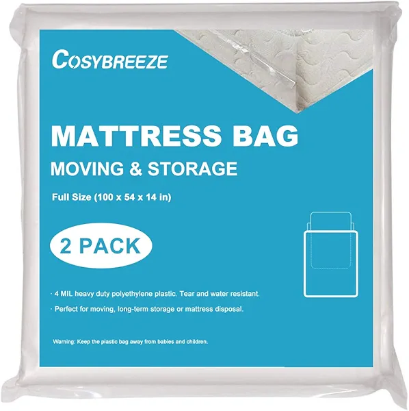 4 Mil Mattress Bags for Moving 2 Pack Mattress Cover Full Size Mattress Storage Bag - Plastic Wrap Moving Mattress Protector for Storage