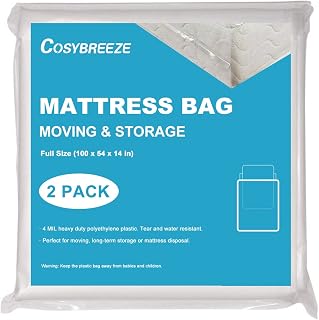 4 Mil Mattress Bags for Moving 2 Pack Mattress Cover Full Size Mattress Storage Bag - Plastic Wrap Moving Mattress Protector for Storage