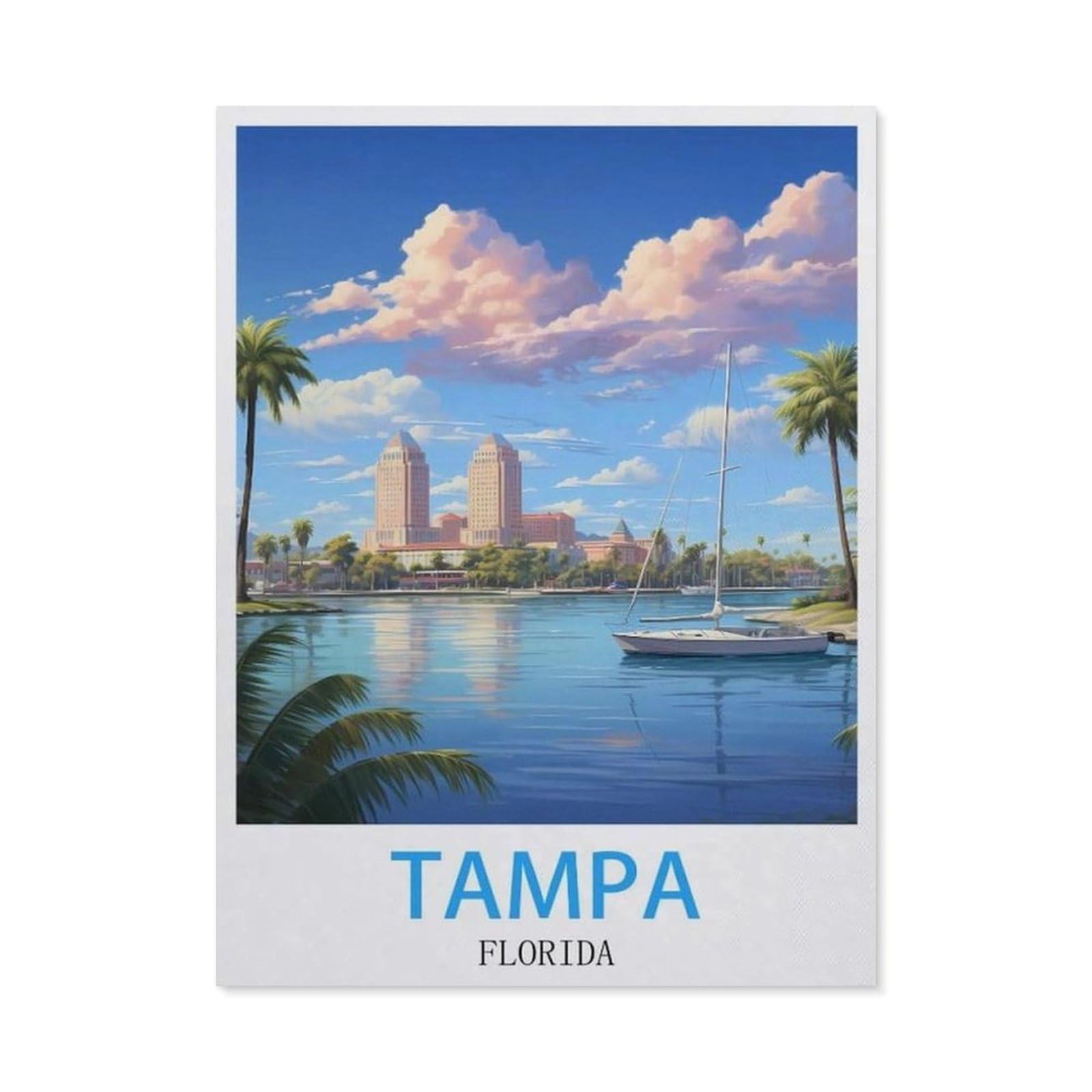 BEAYODKP DIY 5D Diamond Painting，Tampa Florida Vintage Travel Poster，Round Diamond, Used for Room Decoration（30 x 40 cm/11.81 x 15.74 inches）-BX59