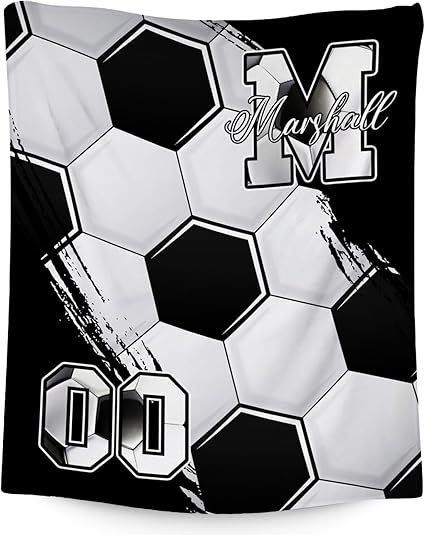 Custom Soccer Blanket, Soft Sport Throw Gifts with Name, Cozy Flannel Throw Blankets for Couch Sofa, 40"x50" Gift for Boys Girls