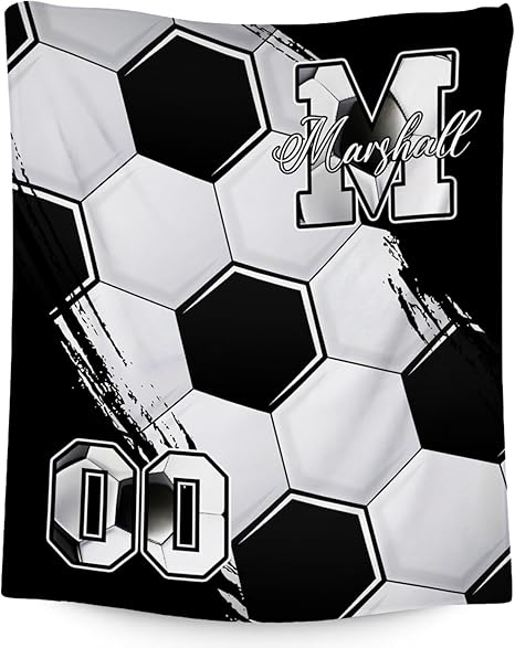 Custom Soccer Blanket, Soft Sport Throw Gifts with Name, Cozy Flannel Throw Blankets for Couch Sofa, 40"x50" Gift for Boys Girls