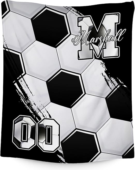 Custom Soccer Blanket, Soft Sport Throw Gifts with Name, Cozy Flannel Throw Blankets for Couch Sofa, 40"x50" Gift for Boys Girls