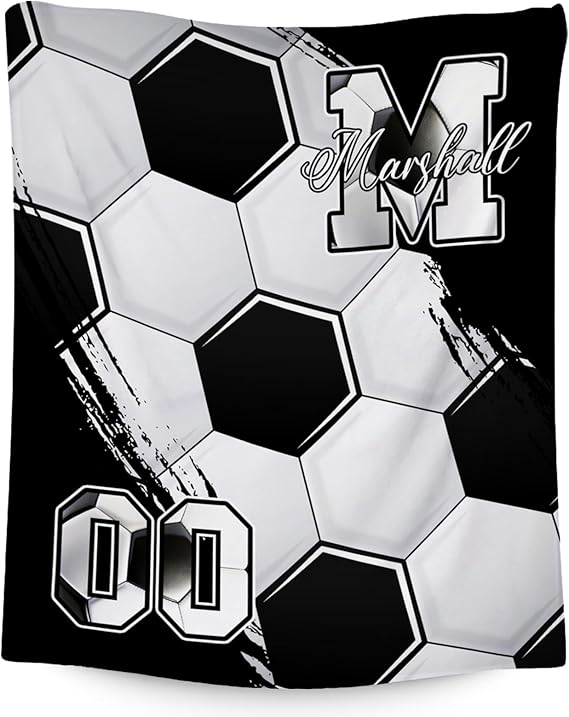 Custom Soccer Blanket, Soft Sport Throw Gifts with Name, Cozy Flannel Throw Blankets for Couch Sofa, 40"x50" Gift for Boys Girls