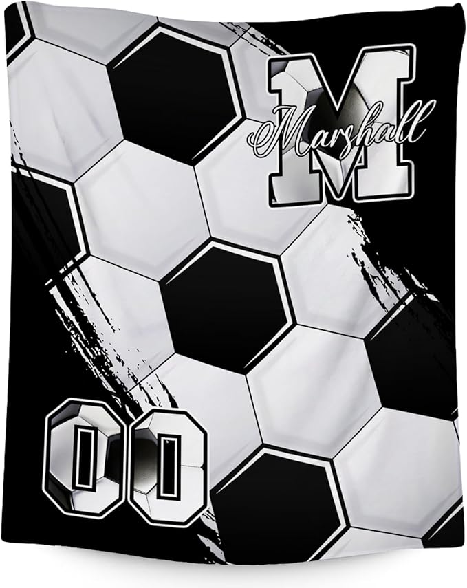 Custom Soccer Blanket, Soft Sport Throw Gifts with Name, Cozy Flannel Throw Blankets for Couch Sofa, 40"x50" Gift for Boys Girls
