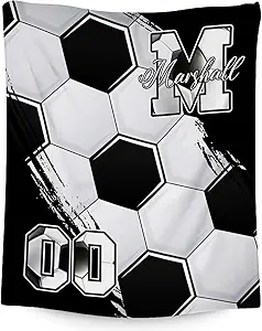 Custom Soccer Blanket, Soft Sport Throw Gifts with Name, Cozy Flannel Throw Blankets for Couch Sofa, 40"x50" Gift for Boys Girls