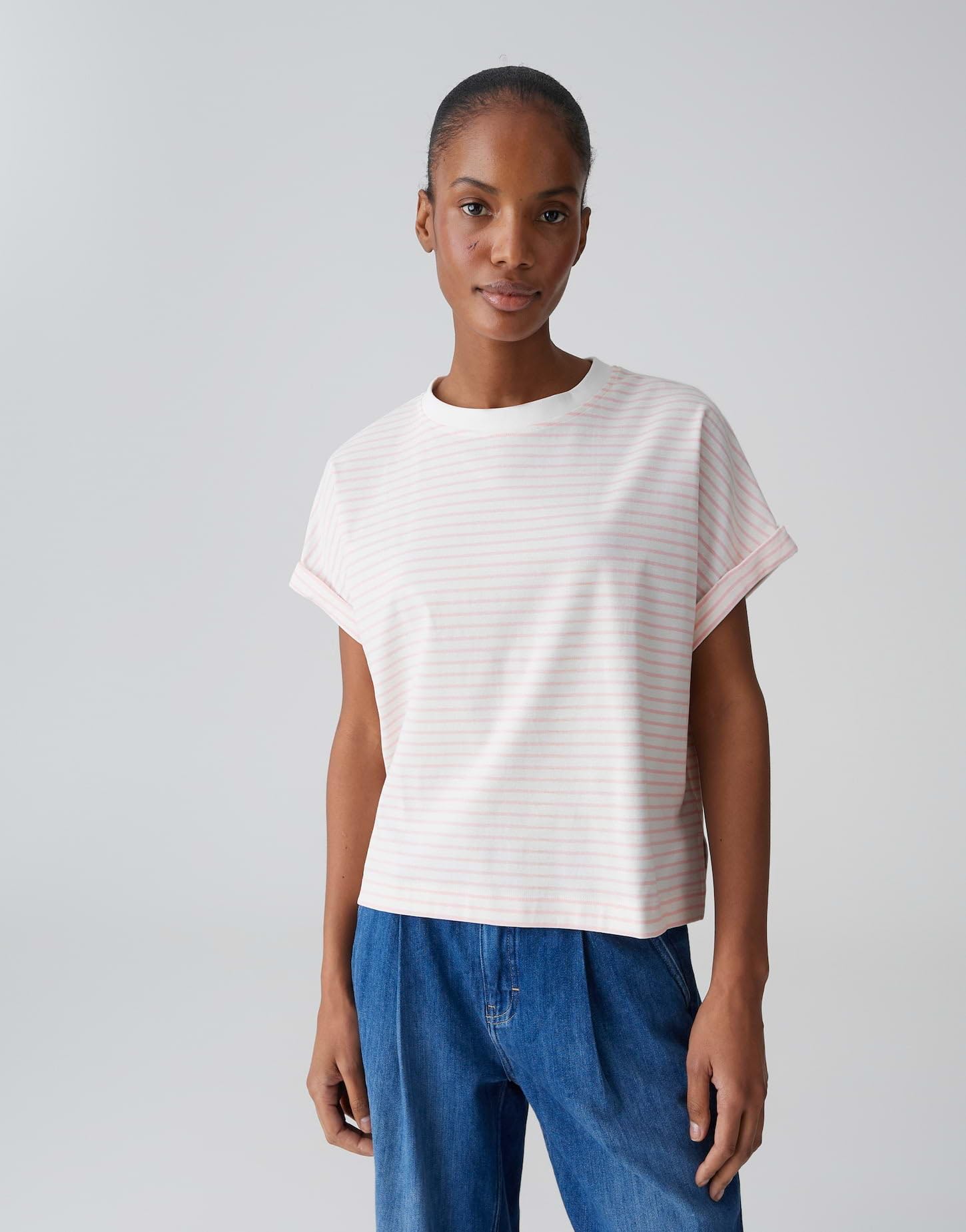 OPUS Damen Kurzarmshirt | Gestreiftes T-Shirt aus BCI Cotton Mix Loose Fit