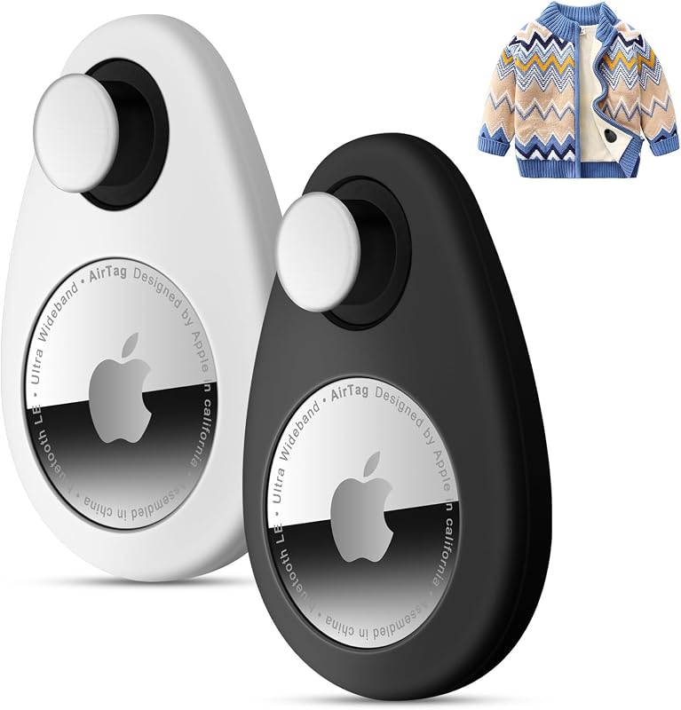 Kit com 2 capas ocultas de silicone para Apple AirTag JUCONU com pinos e desbloqueador magnético, branca e preta