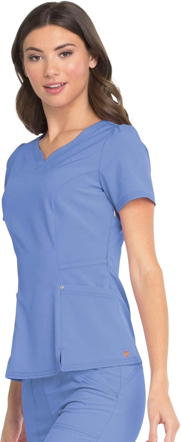 HeartSoul Womens Scrubs, V-Neck Peplum Top, Love Always Performance Fabric HS670 X-Small Ciel