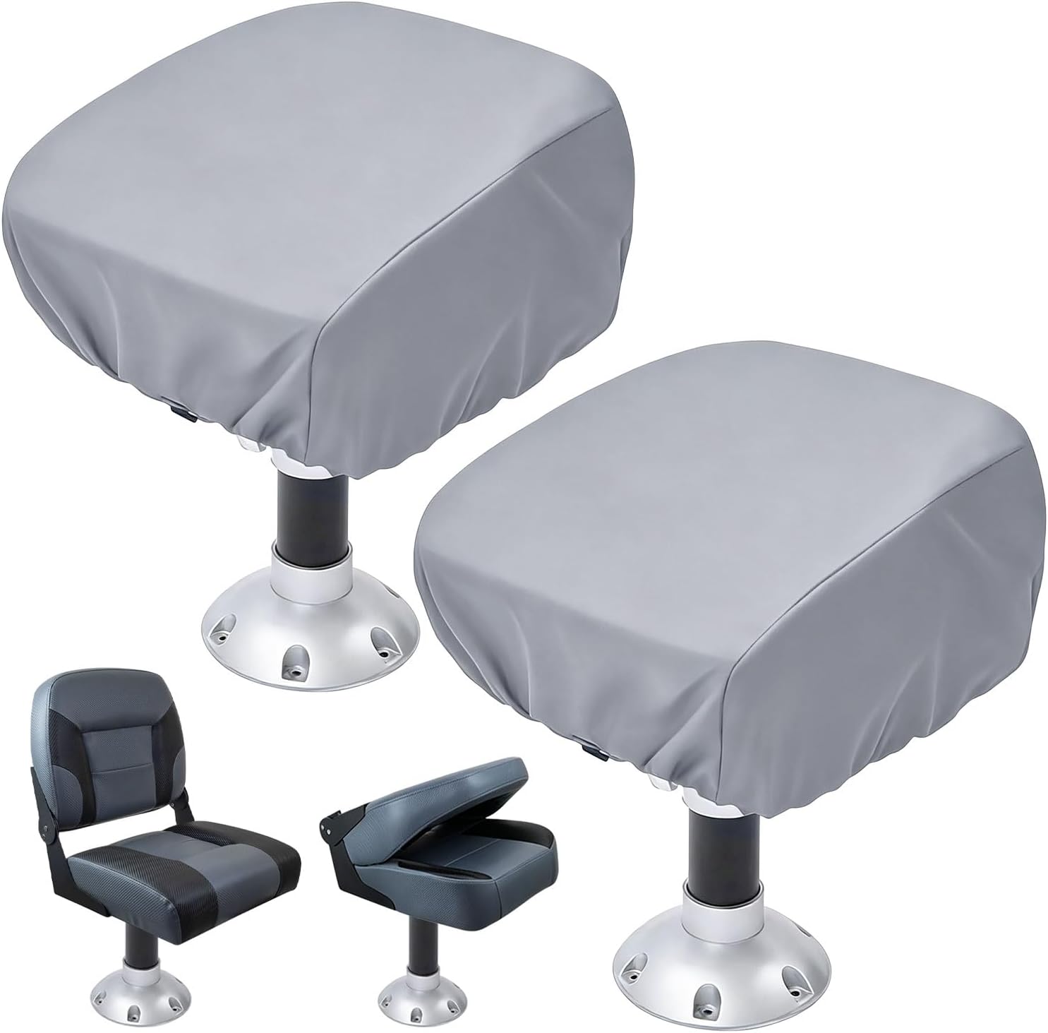 2 Pack Foldable Waterproof Pontoon Boat Seat Covers 600D Oxford 18"x20"x14" | Heavy Duty Slip-On Boat Seat Covers, UV & Weather Resistant, Adjustable Drawstring, Fits Pontoon Fishing Bass Boat Seats