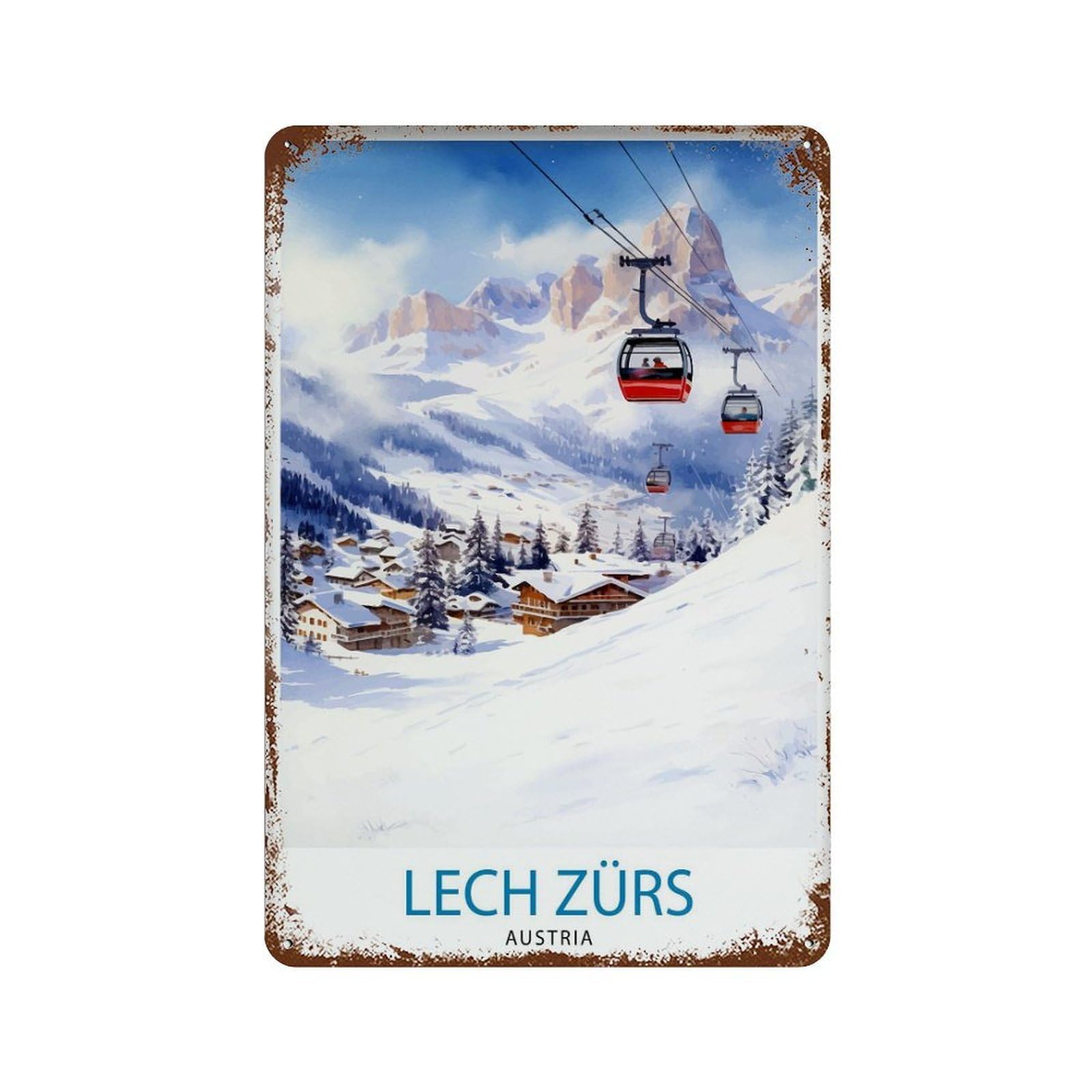 Lech Zurs Am Arlberg Austria Travel Skiing Alpine Gift for Sk_4 Wall Decor Art Metal Tin Poster Modern Home Decor Art Home Bar Shop Decorations Vintage Sign 30x20cm