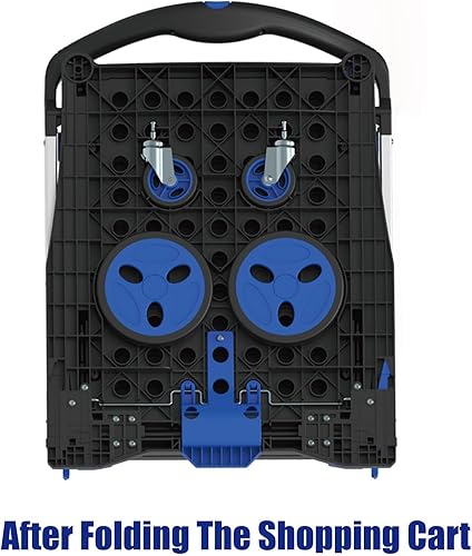 Miniatura 7 de LEADALLWAY Carrito de compras de comestibles con 2 cajas de almacenamiento, carritos plegables funcionales multifuncionales, color azul