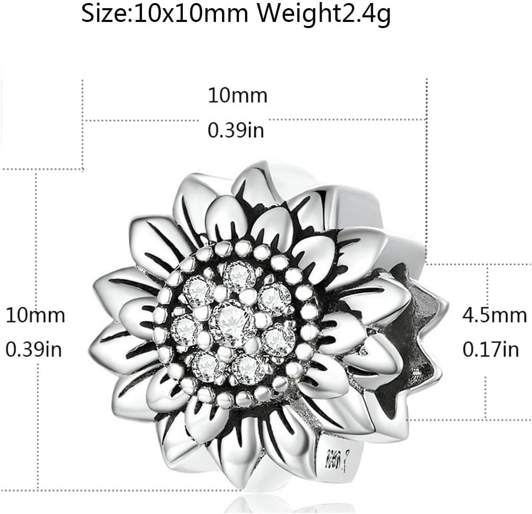 Sterling Silver Sunflower Charm for Pandora Charm Bracelet - Image 2