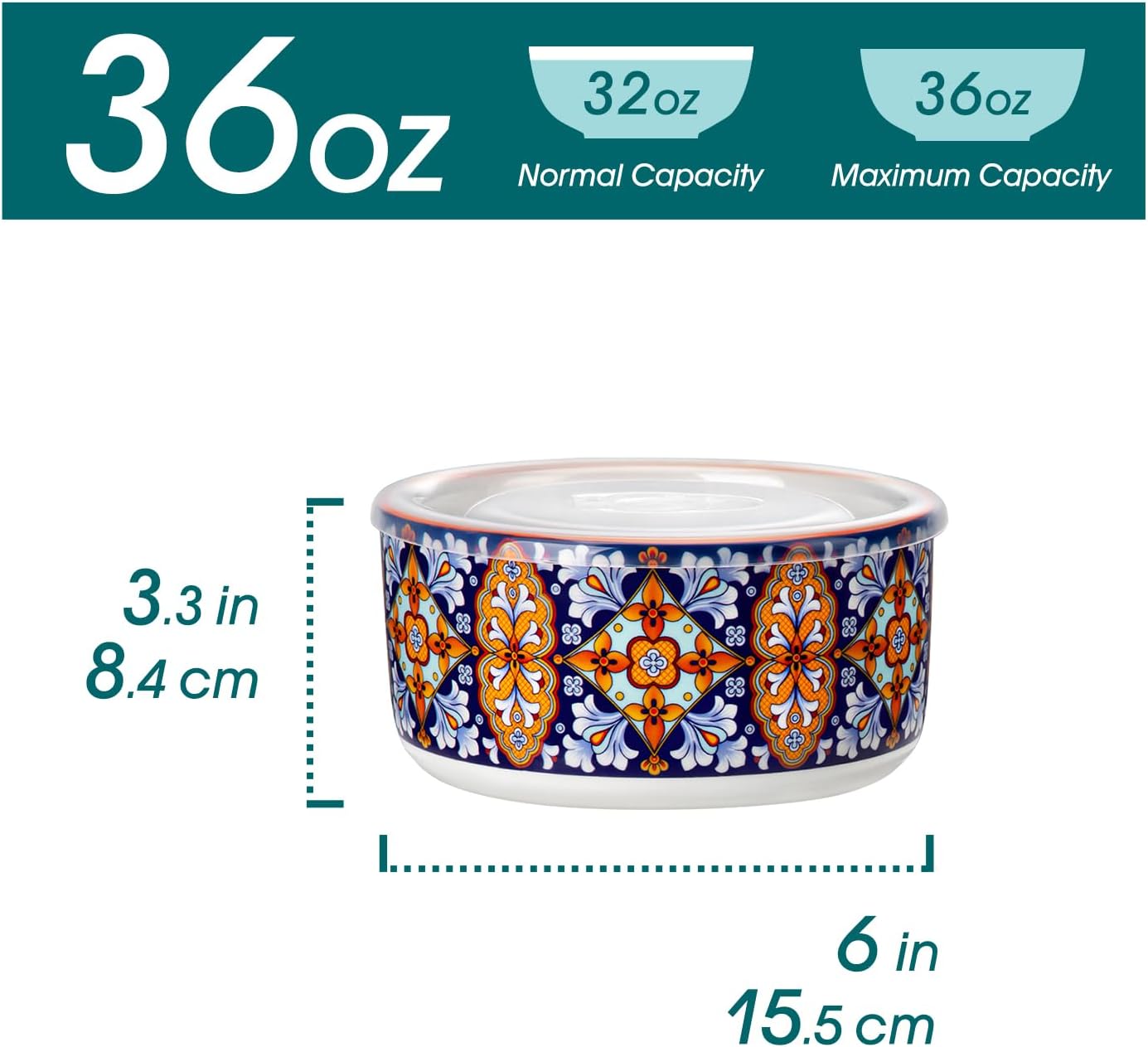 vancasso Pasta Bowls, 42 oz Ceramic Salad Bowls of 4, 36 oz Ceramic Bowls with Lids Set of 4