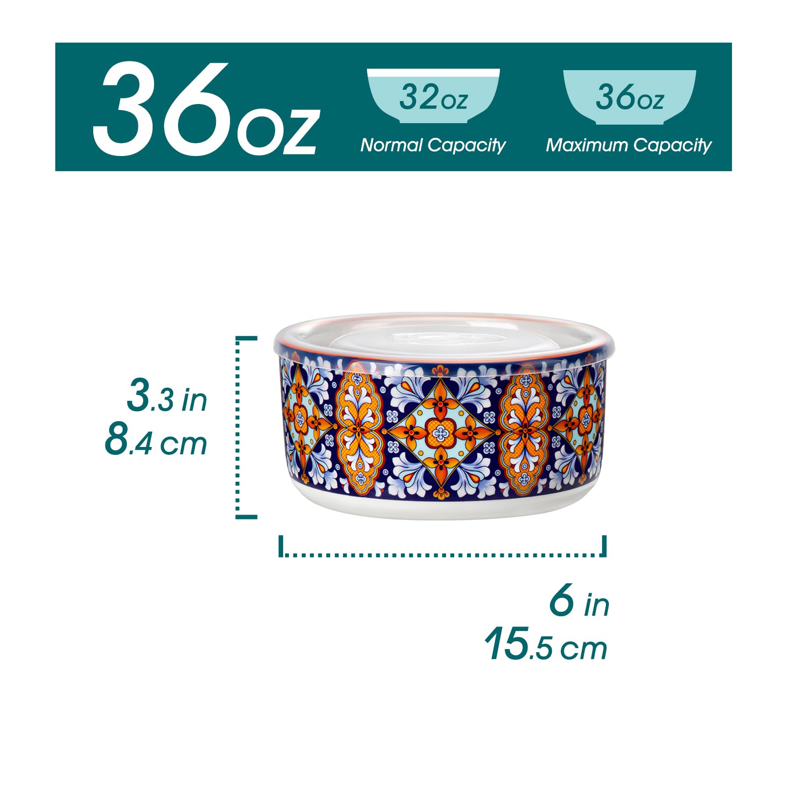 vancasso Lot de 4 Bols en Céramique de la Collection SIMI avec Couvercles - Saladiers et Bols à Soupe Hermétiques 1080 ml - Pour Repas, Pique-nique, Cuisine et Stockage (Céréales, Salade)