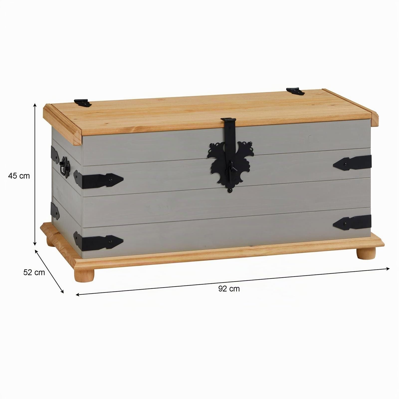 IDIMEX Coffre de Rangement Tequila Malle rectangulaire en Bois Style Mexicain avec abattant, en pin Massif lasuré Gris et Brun