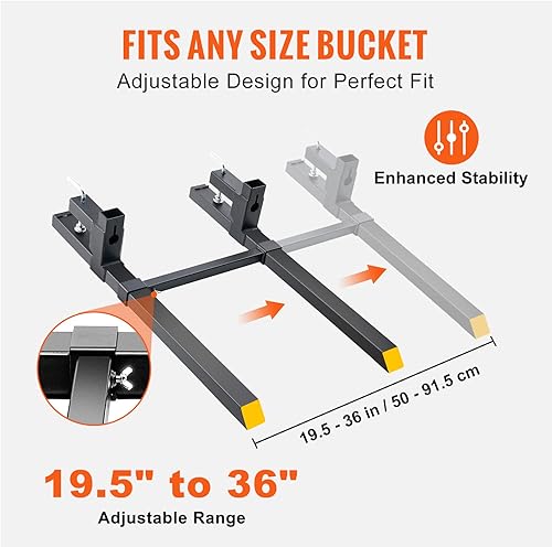 Miniatura 4 de VEVOR Horquillas para paletas, abrazadera de 2000 libras en horquillas de palet de 43 pulgadas de longitud total, horquillas para tractor con barra