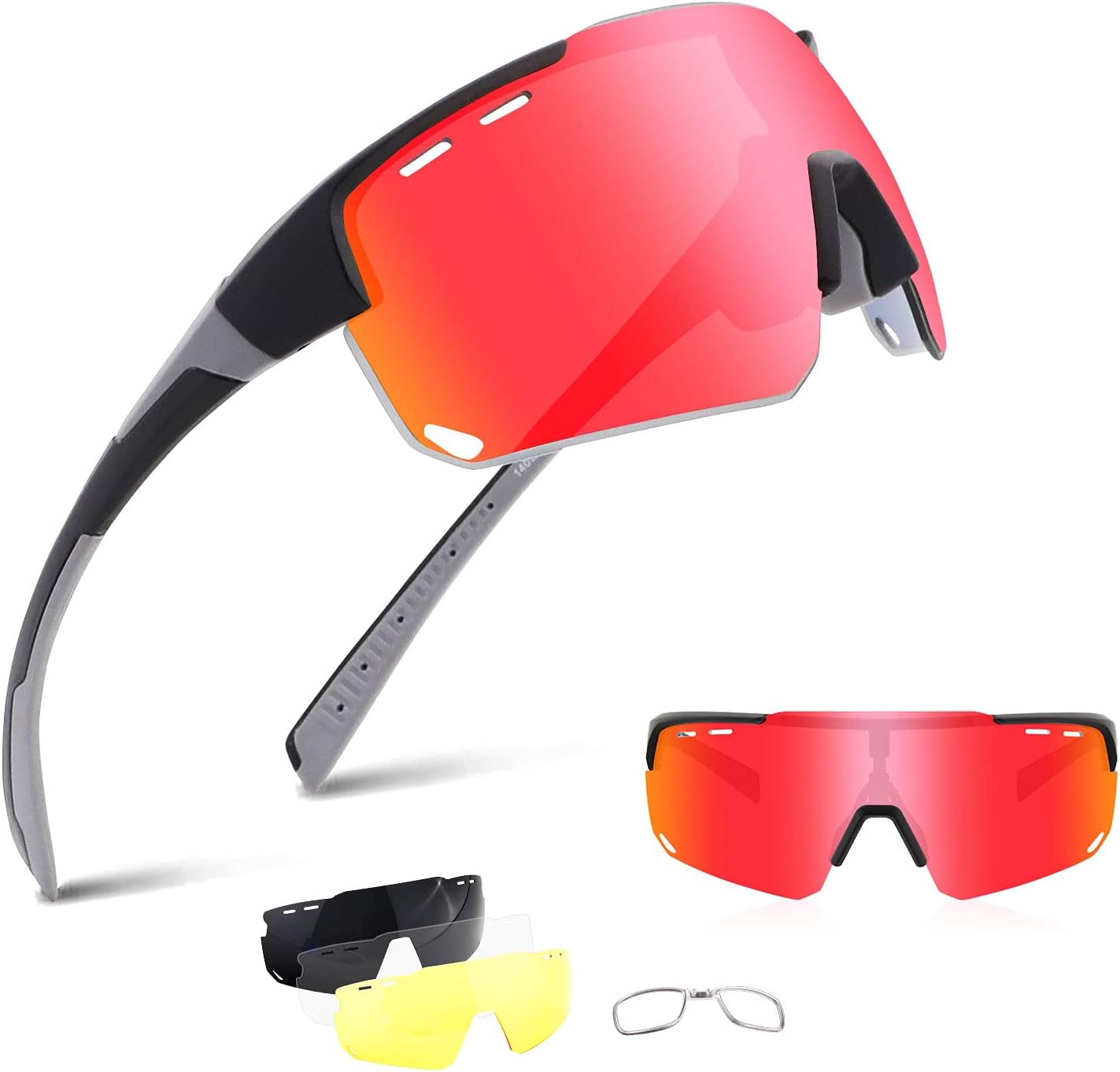 BangLong Polarized Sports Sunglasses Baseball Sun Glasses for Men Women with 4 Interchangeable Lenes for Cycling Running