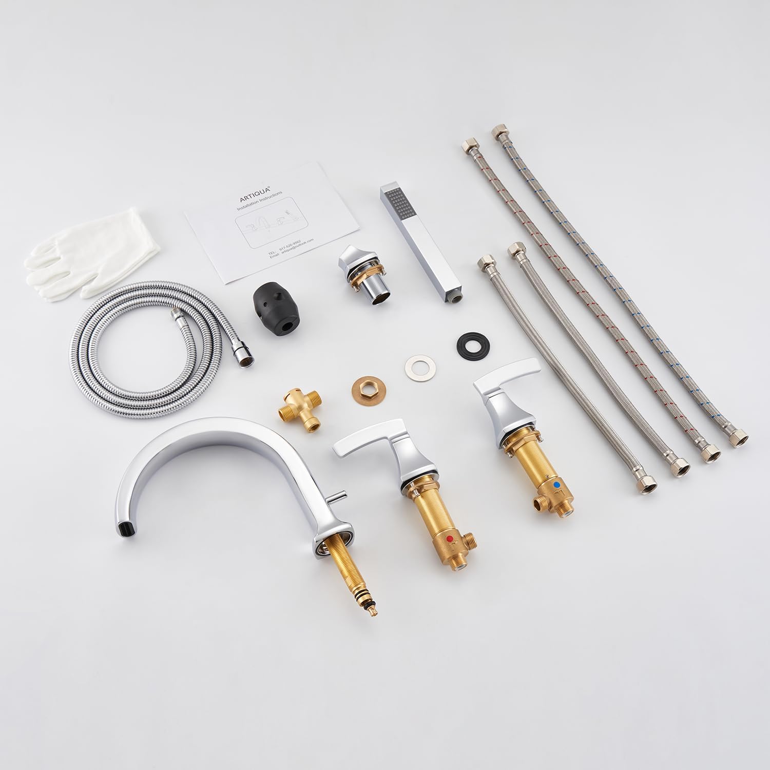 Roman Tub Faucet Deck Mount Tub Filler Chrome Waterfall Bathtub Faucets 4 Hole Brass Bathroom Faucets with Hand Shower