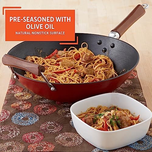 IMUSA USA GKG-61021 Light Cast Iron Wok, 14", Red Handles - Thumbnail 5