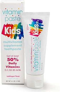 Kids Toothpaste with Daily Multivitamins B3, B5, B6, D, E, Xylitol, Calcium, Fluoride Free,