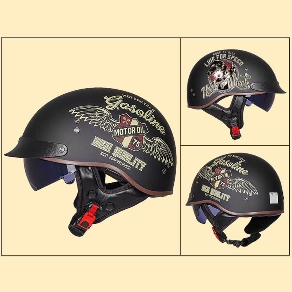 Kask motocyklowy w stylu vintage w niemieckim stylu. Certyfikat ECEDOT - ultralekka skorupa ABS z osłoną przeciwsłoneczną, oddychającą, zdejmowaną wyściółką.