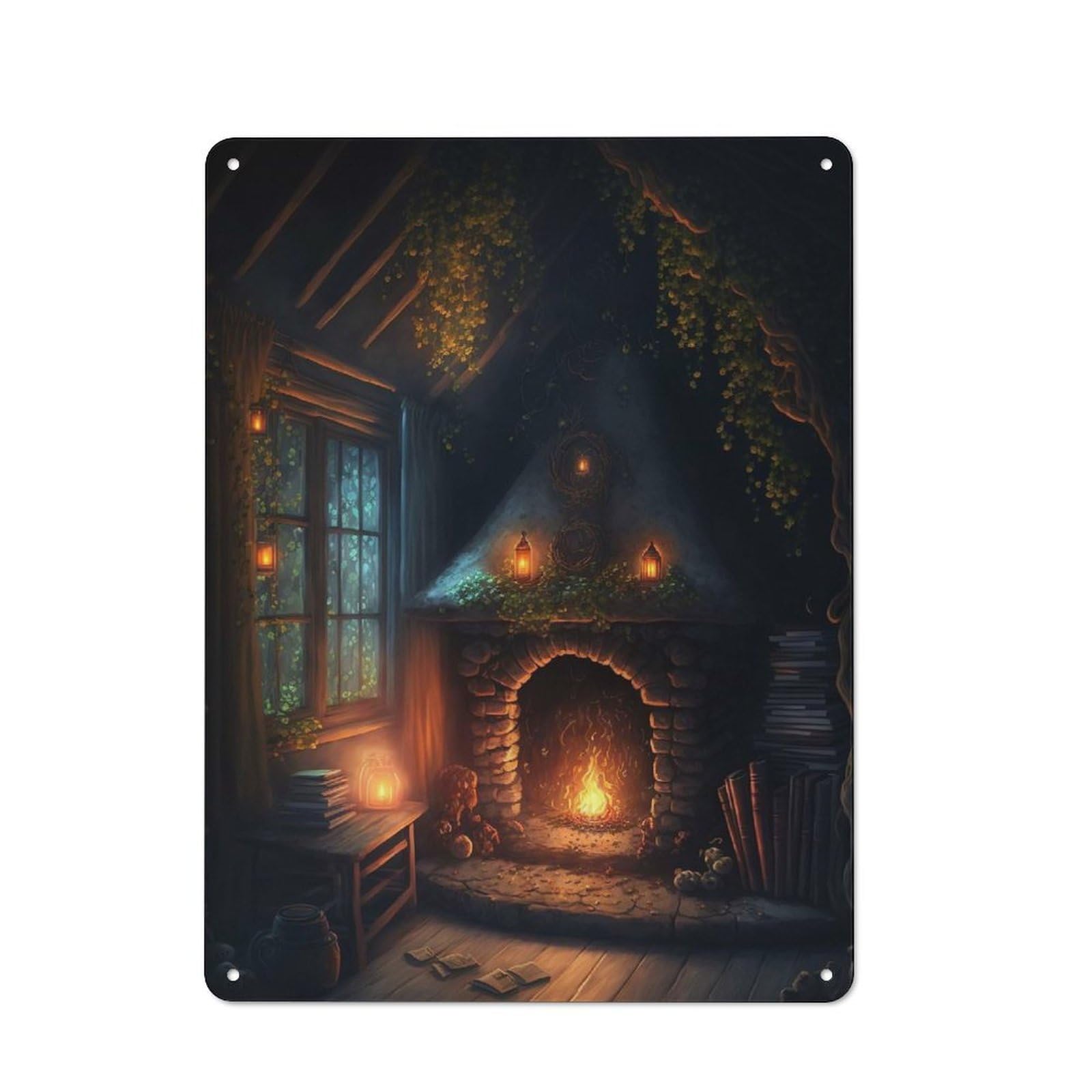 Junmoney Fairy House Fireplace Metal Plaque 40X30cm With For Pub Or Café, Rustic Decor, For Pub Decor Enthusiasts