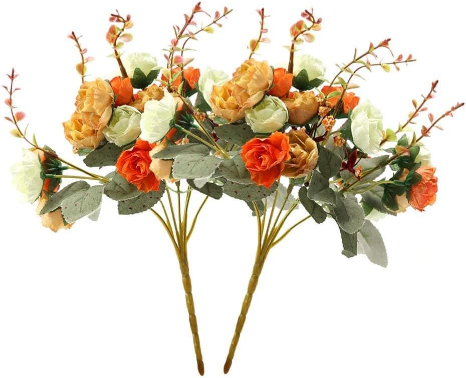 Realjoy 21 Heads Artificial Fake Rose Flowers(Orange) | Faux Silk Flowers Bouquets for Home Wedding Party Decoration ,2Pcs